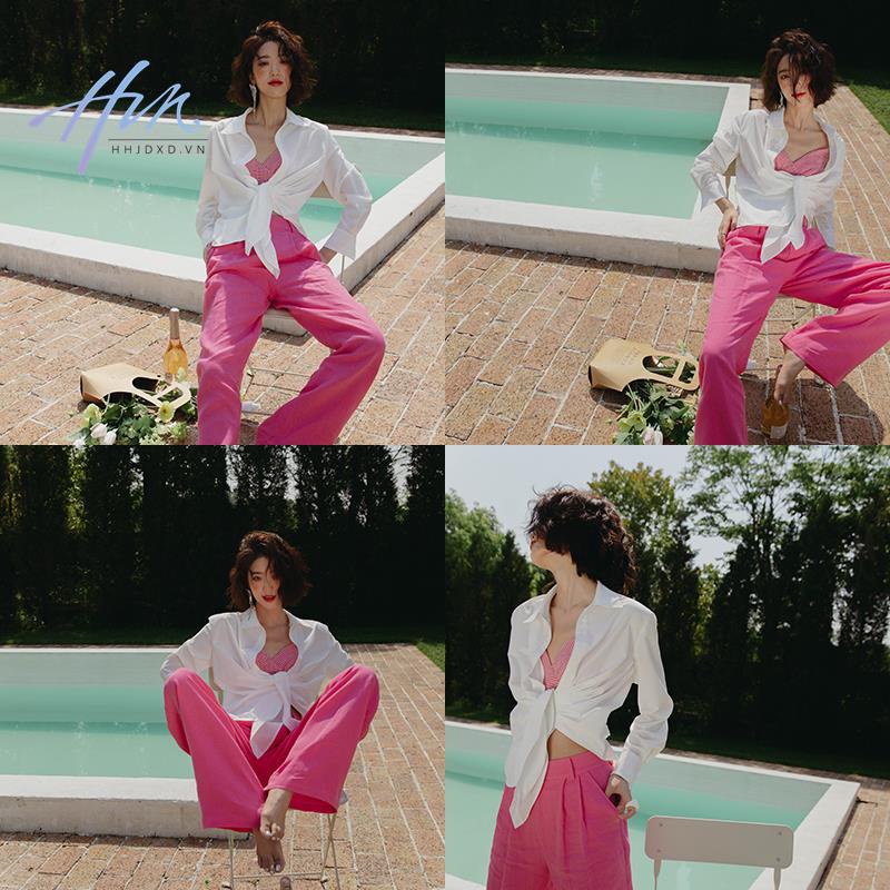 Áo Hai Dây Lưng Cao Họa Tiết Sọc Caro Đỏ Hồng Thời Trang Mùa Hè