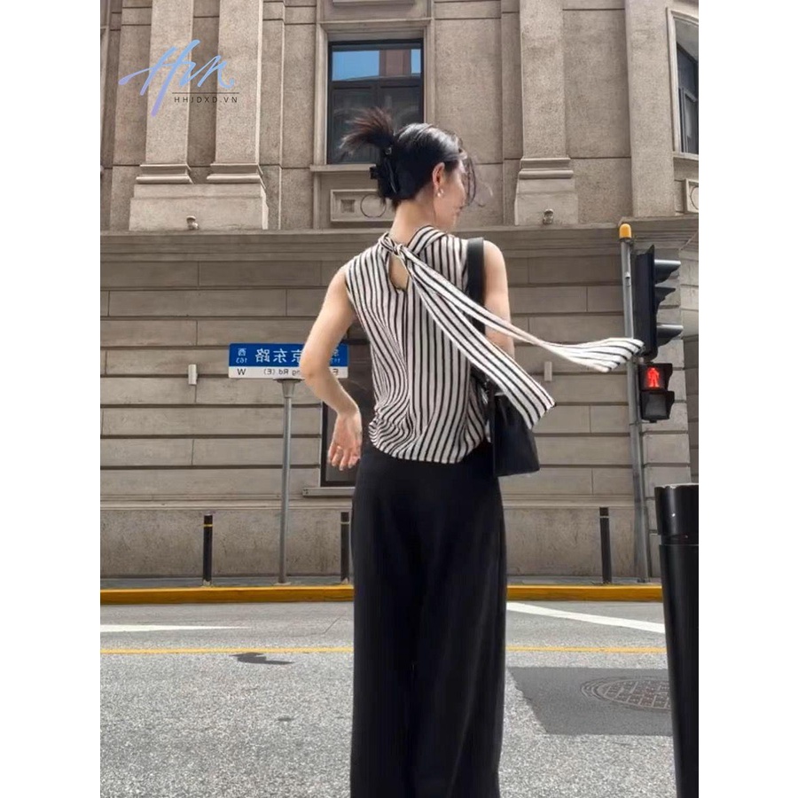 Áo Không Tay Thiết Kế Cao Cấp Họa Tiết Kẻ Sọc Phong Cách Pháp Thời Trang Mùa Hè Hàng Mới Dành Cho Bạn Nữ