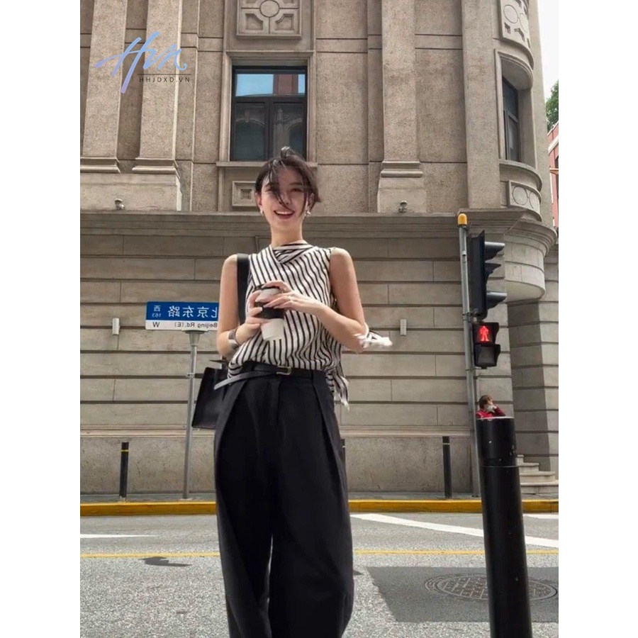 Áo Không Tay Thiết Kế Cao Cấp Họa Tiết Kẻ Sọc Phong Cách Pháp Thời Trang Mùa Hè Hàng Mới Dành Cho Bạn Nữ