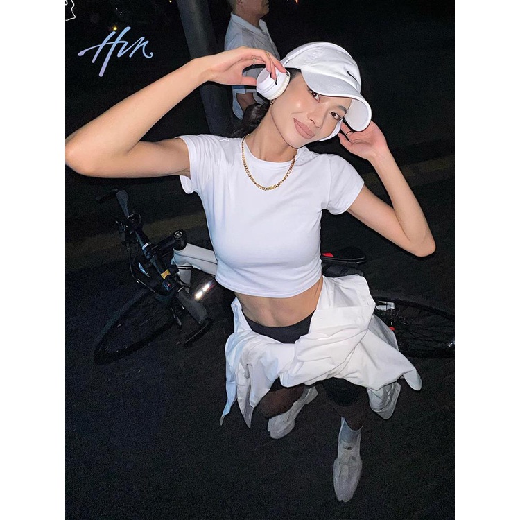 Áo Thun Ngắn Cổ Tròn Dáng Ôm Phong Cách Mỹ Thời Trang Cho Nữ