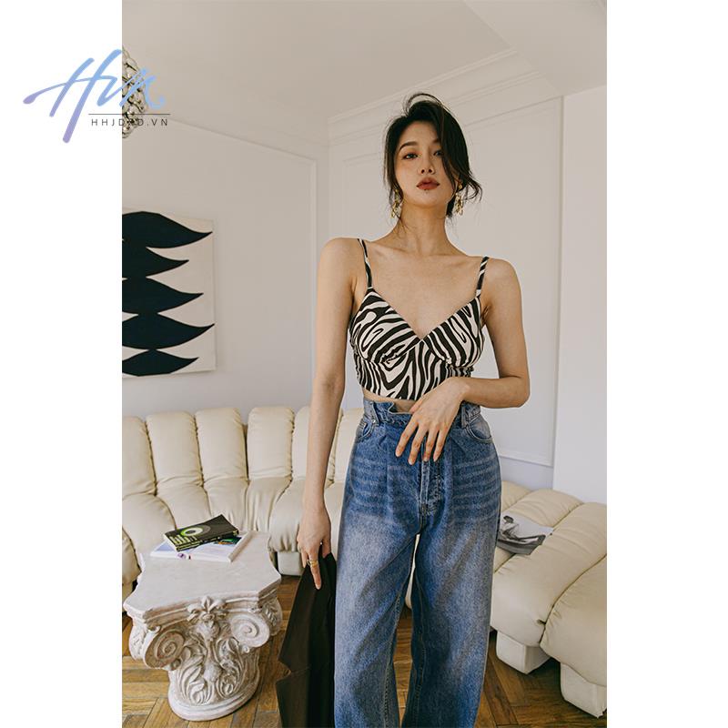 Quần Jean Dài Lưng Cao Ống Rộng Thời Trang Cá Tính Trẻ Trung