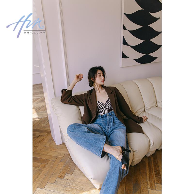 Quần Jean Dài Lưng Cao Ống Rộng Thời Trang Cá Tính Trẻ Trung