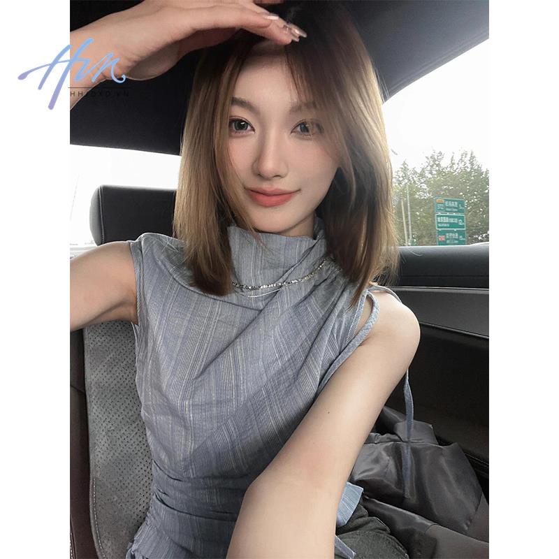 Áo Sát Nách Dáng Ôm Xếp Ly Thời Trang Mùa Hè Pháp Cổ Điển Cho Nữ