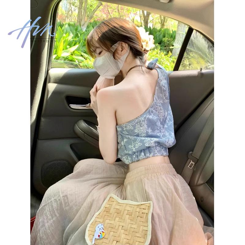 Áo Hai Dây Mùa Hè Mỏng Cột Dây In Họa Tiết Sang Trọng Cho Nữ