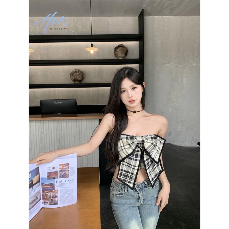 Áo Ống Dáng Ngắn Sát Nách Kẻ Sọc Màu Sắc Tương Phản Thời Trang Mùa Hè Quyến Rũ Cho Nữ