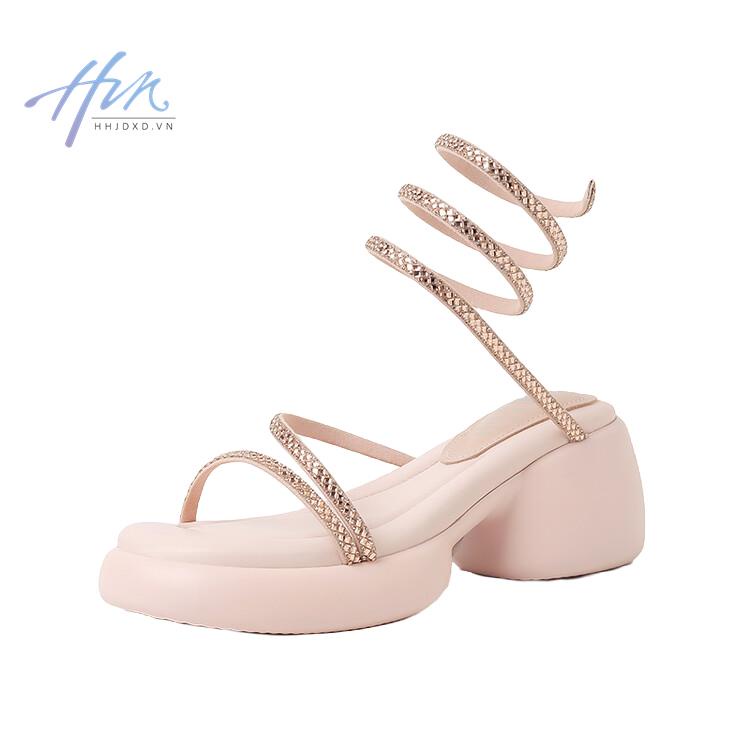 Giày Sandal Cao Gót Đế Xuồng Siêu Mềm Đính Đá Thời Trang Mùa Hè 2023 Cho Nữ