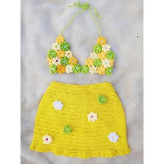 set bikini hoa handmade, set bikini len móc siêu xinh (ảnh thật kèm feedback)