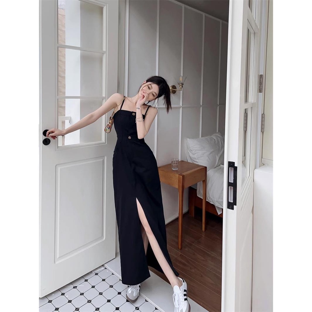 Đầm Hai Dây Mùa Hè 2023 Dáng Dài Eo Vừa Phong Cách Pháp Cho Nữ