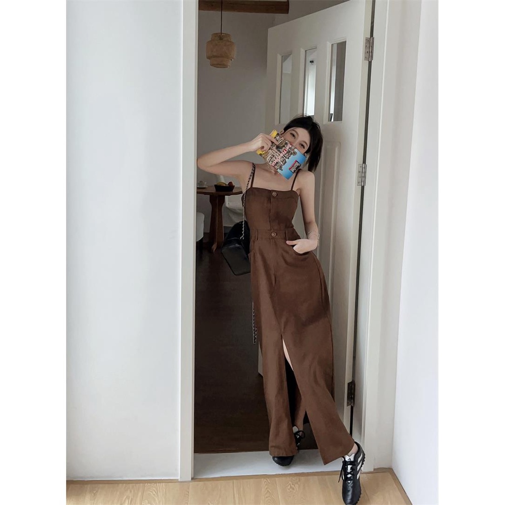 Đầm Hai Dây Mùa Hè 2023 Dáng Dài Eo Vừa Phong Cách Pháp Cho Nữ