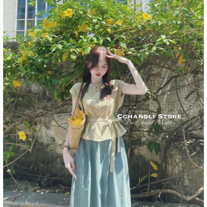 Set áo be buộc dây mix cv jean giấy hot