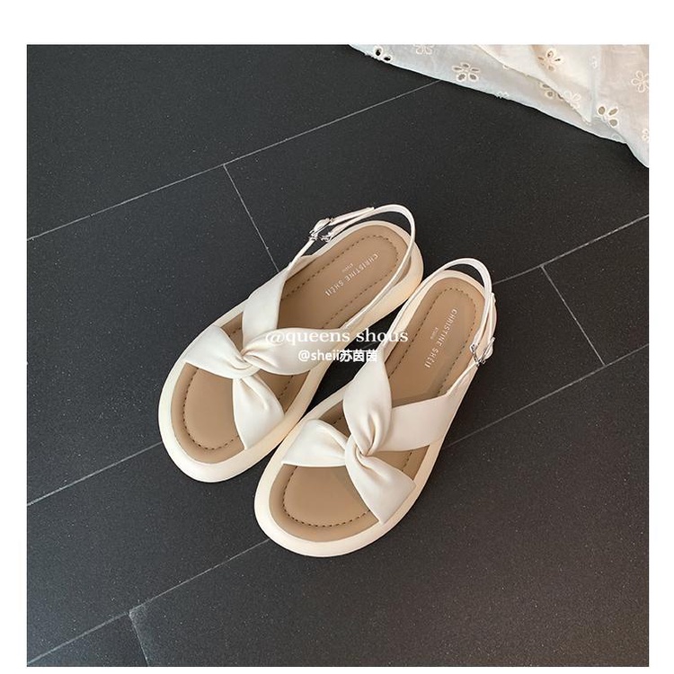 Giày Sandal Đế Dày Thắt Nút Chéo Thời Trang Đi Biển Mùa Hè Cho Nữ