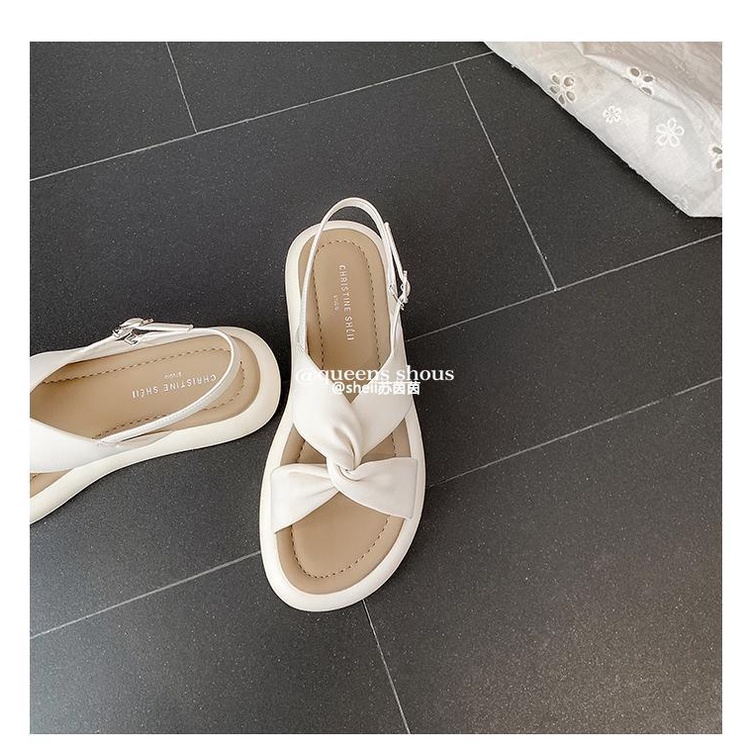 Giày Sandal Đế Dày Thắt Nút Chéo Thời Trang Đi Biển Mùa Hè Cho Nữ