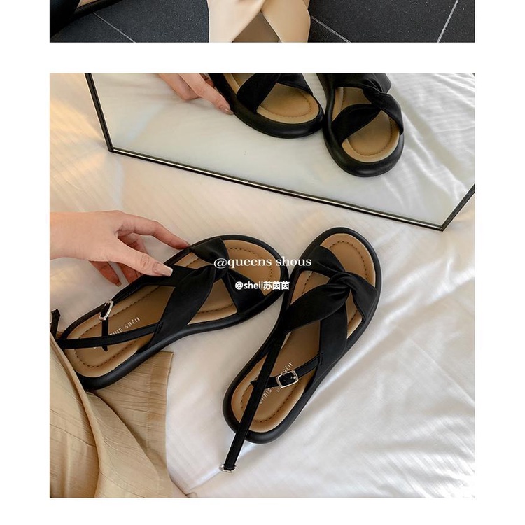 Giày Sandal Đế Dày Thắt Nút Chéo Thời Trang Đi Biển Mùa Hè Cho Nữ