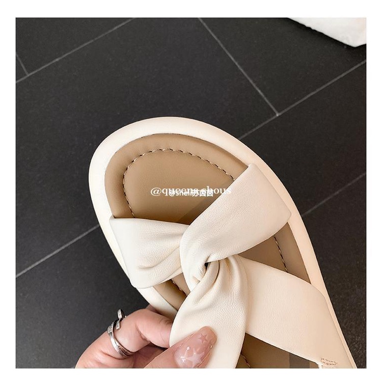 Giày Sandal Đế Dày Thắt Nút Chéo Thời Trang Đi Biển Mùa Hè Cho Nữ
