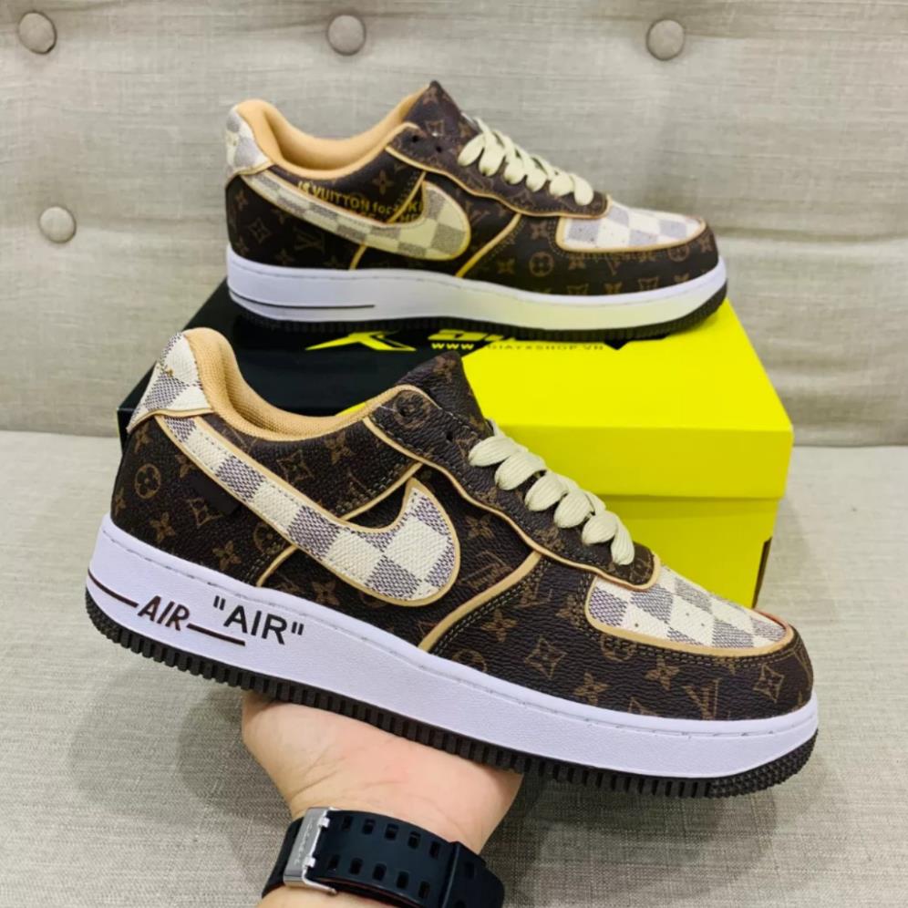 Giày Nike_LV Nâu Hàng Cao Cấp,Giày AF1 Louis Vuitton Bản Brown Hàng Đẹp Full Box Bill Túi vải