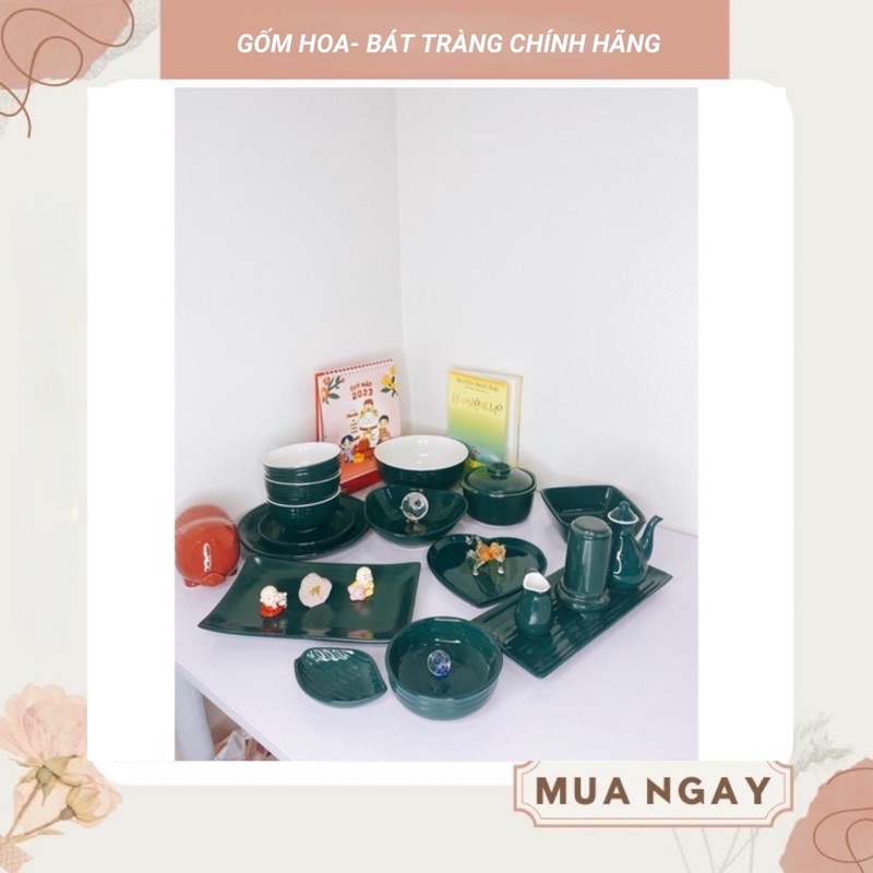 Set bộ đồ ăn xanh lục- bát Đĩa gốm sứ bát tràng