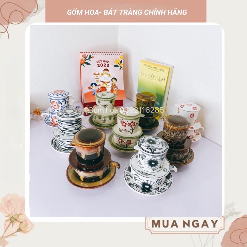 Bộ phin vẽ tay gốm sứ bát tràng- phin men hoả biến - cà phê pha phin