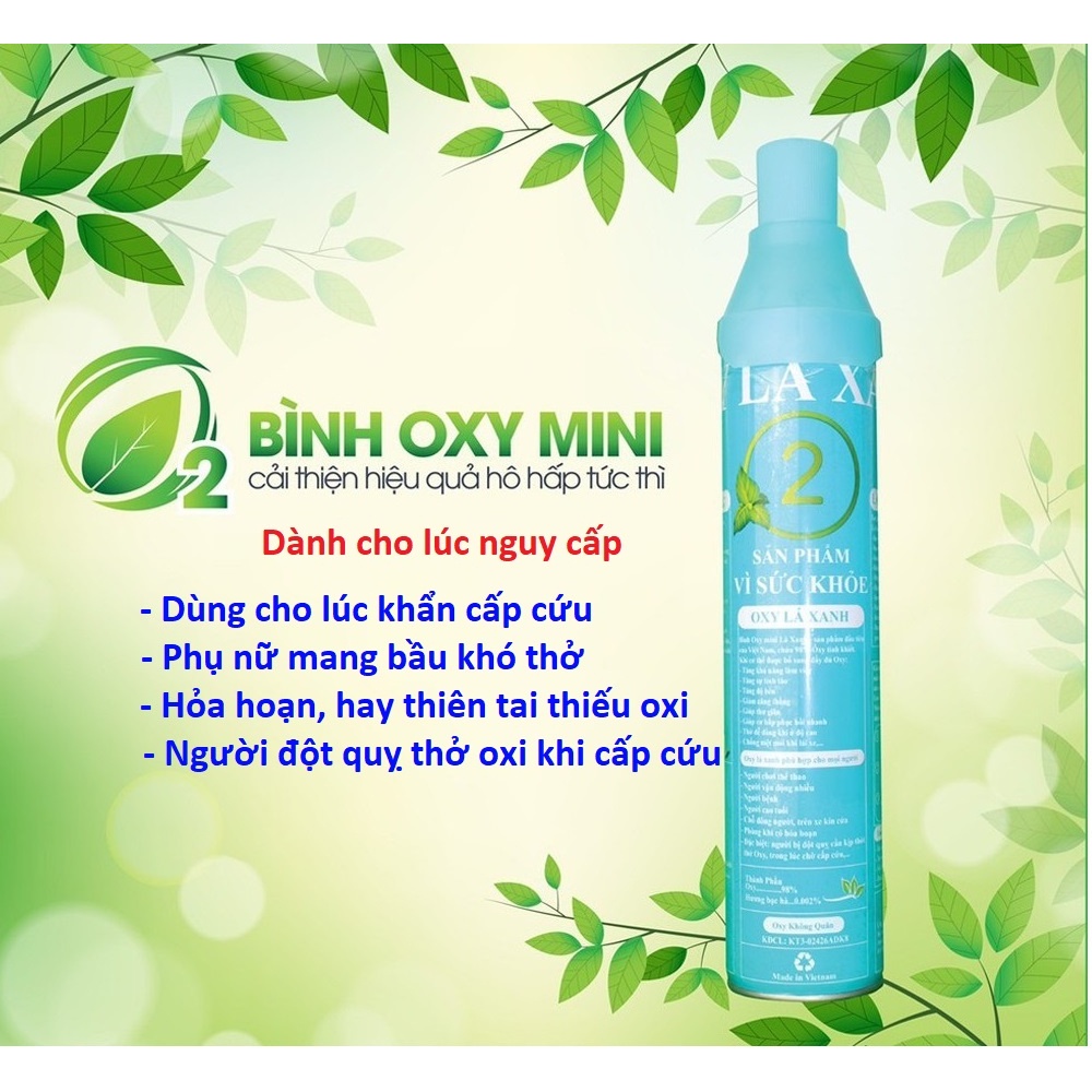 Bình Oxy mini - Lá Xanh, HÀNG CÓ TEM KIỂM ĐỊNH, 99.9% Oxi tinh khiết TBYT
