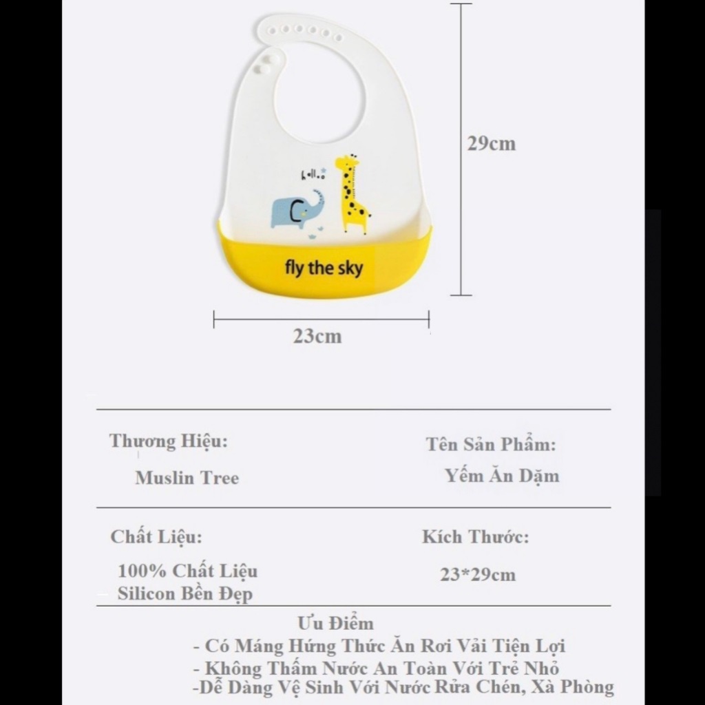 Yếm ăn dặm silicon có máng mềm mại, không bám bẩn