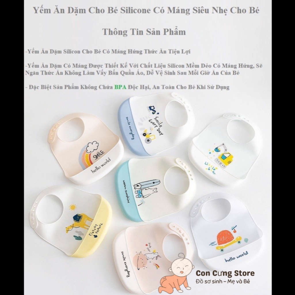 Yếm ăn dặm silicon có máng mềm mại, không bám bẩn
