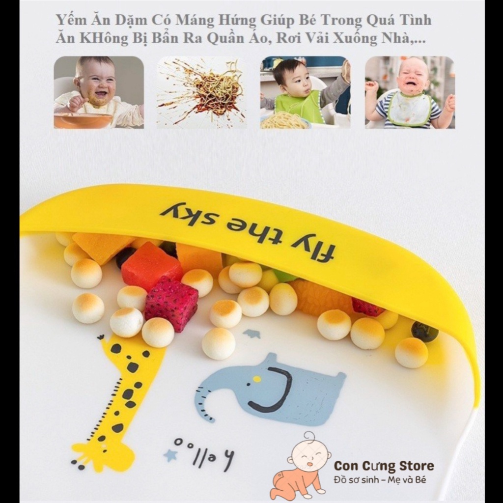 Yếm ăn dặm silicon có máng mềm mại, không bám bẩn