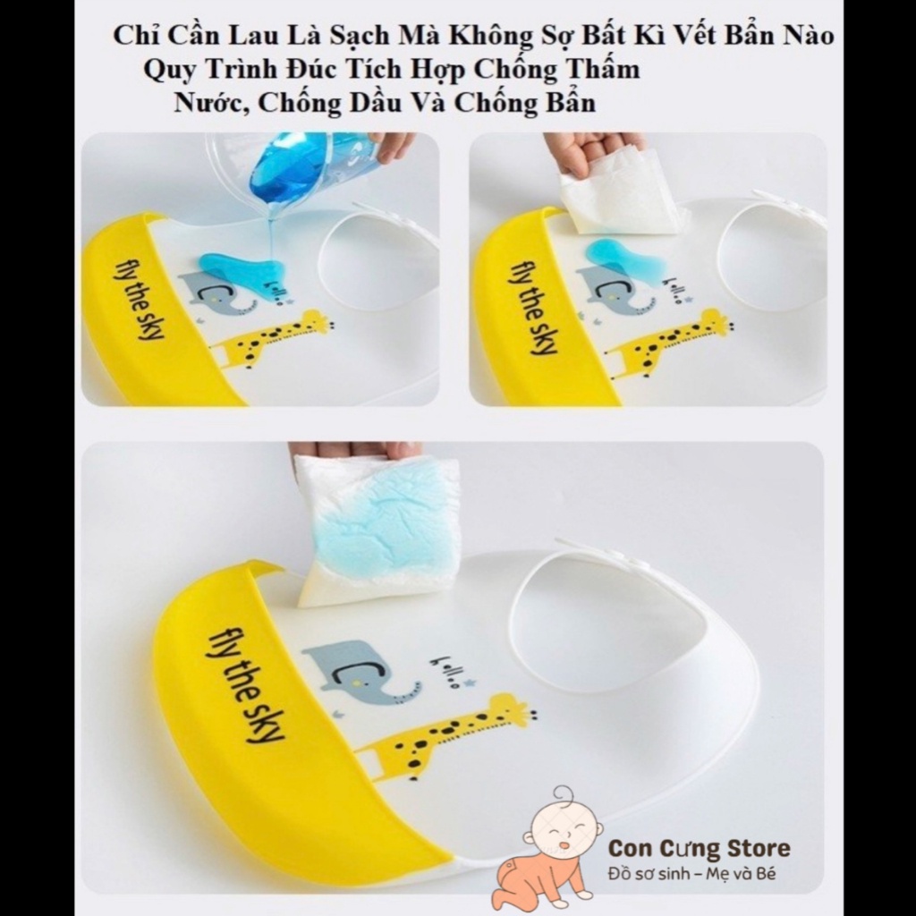 Yếm ăn dặm silicon có máng mềm mại, không bám bẩn