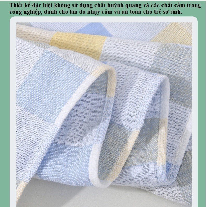 Khăn tắm cho bé vải cotton 2 lớp sọc caro, thoáng khí mềm mại thấm hút nhanh, size 70*140cm