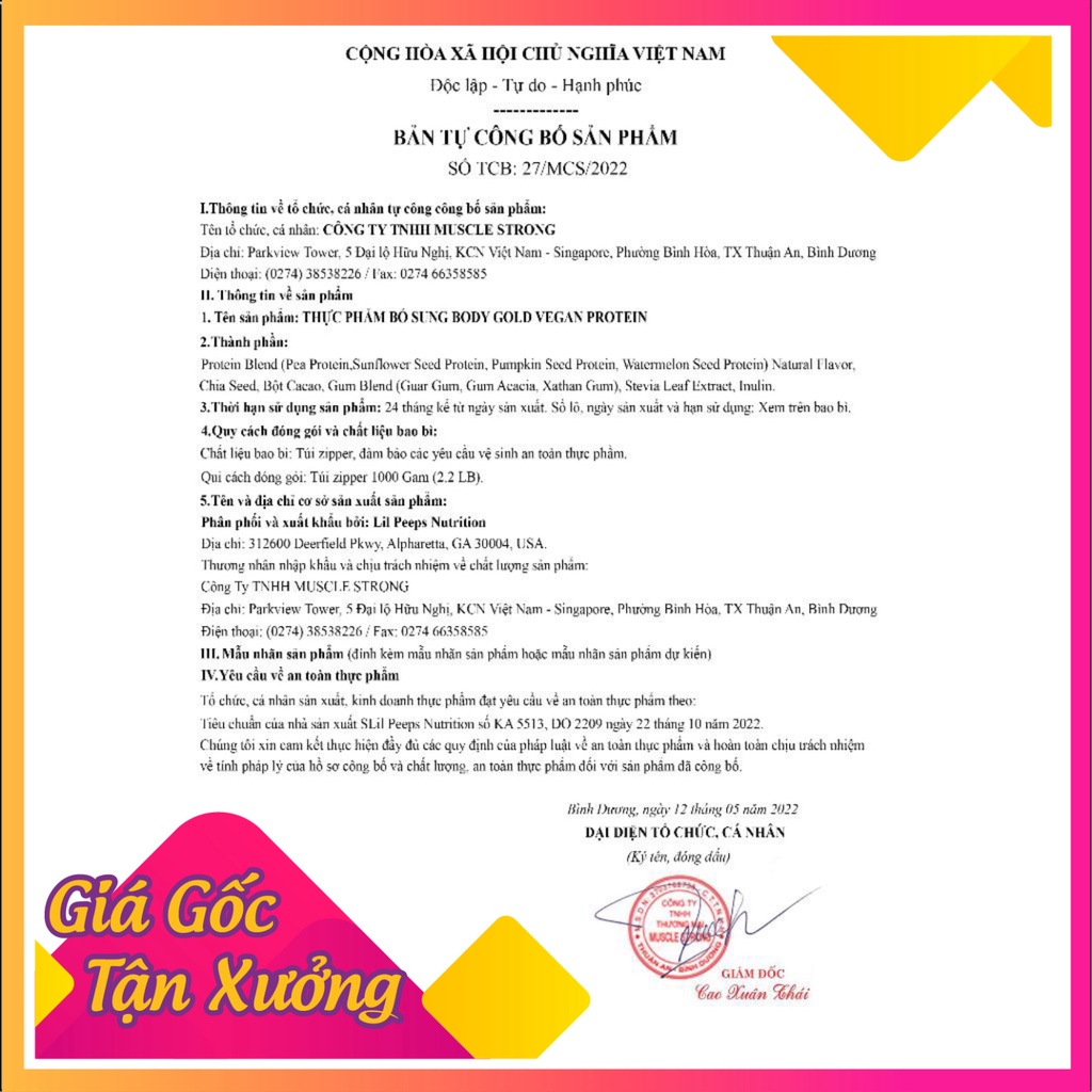 Sữa Tăng Cơ Thực Vật VEGAN PRO BODY GOLD 1Kg - Tặng Bình Lắc