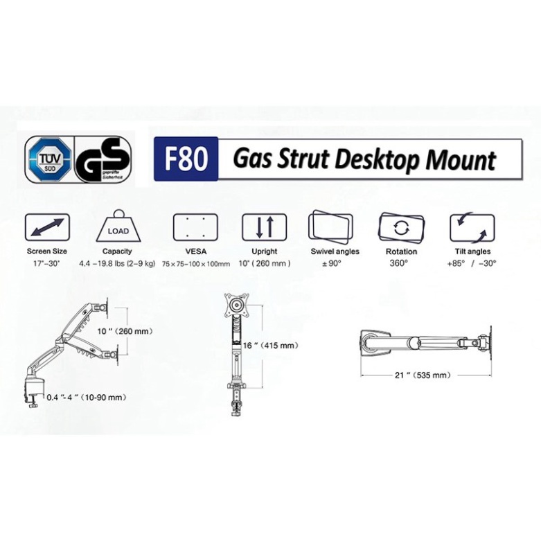 ARM màn hình máy tính gắn bàn NB F80 17-30 inch, giá treo màn hình LCD nâng hạ dễ dàng H80B, M051 Cao Cấp Có Bảo Hành