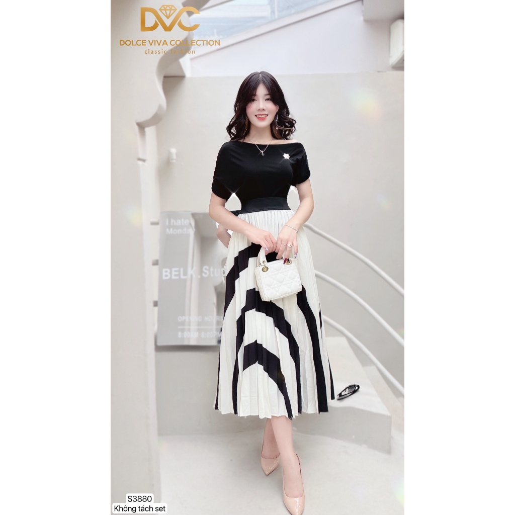 (có sẵn +trợ giá) SET ÁO ĐEN TRỄ VAI KÈM CHÂN VÁY ĐEN TRẮNG S3880 - DVC AS STORE PHẤN PHÓI DVC CHÍNH HÃNG