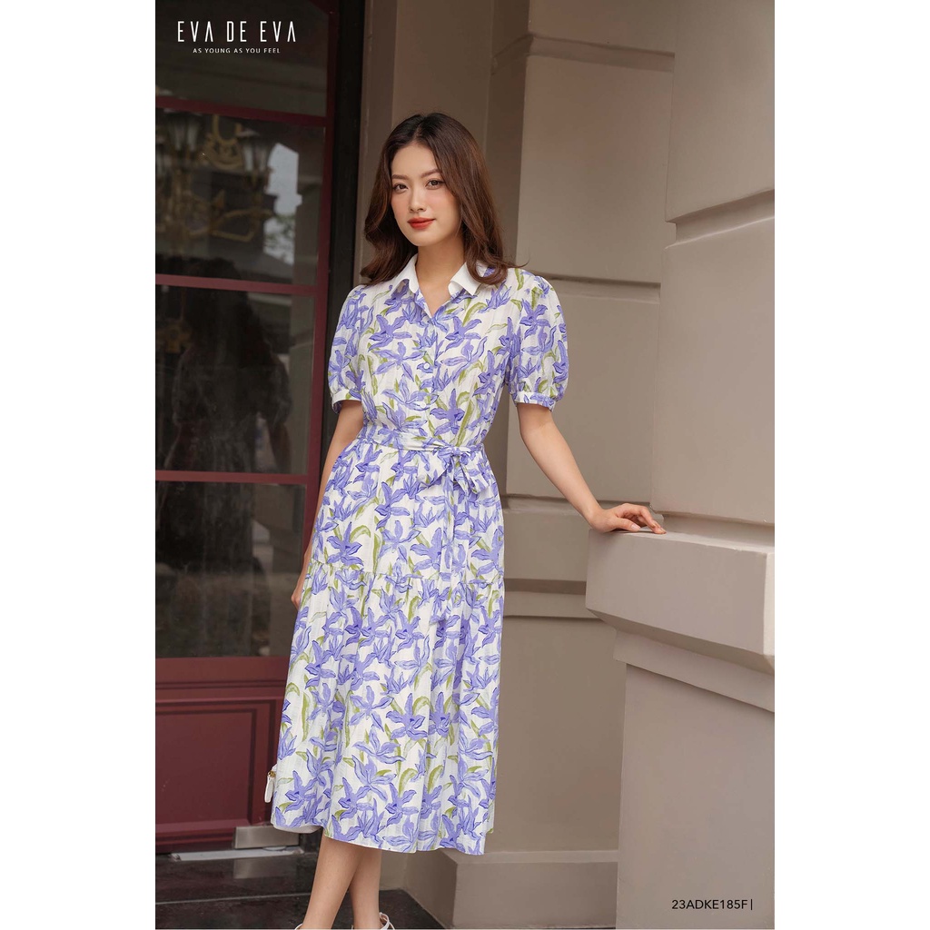Đầm tay bồng ngắn cổ đức dáng dài họa tiết hoa Eva de Eva 23ADKE185F