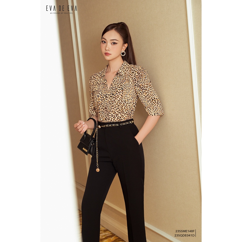 Áo sơ mi nữ tay ngắn họa tiết da báo Eva de Eva 23SSME148F