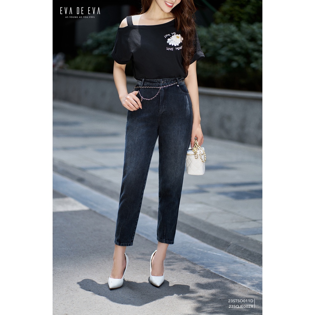 Áo thun nữ trễ vai tay ngắn, in họa tiết hoa LADY ME by Eva de Eva 23STSO011D