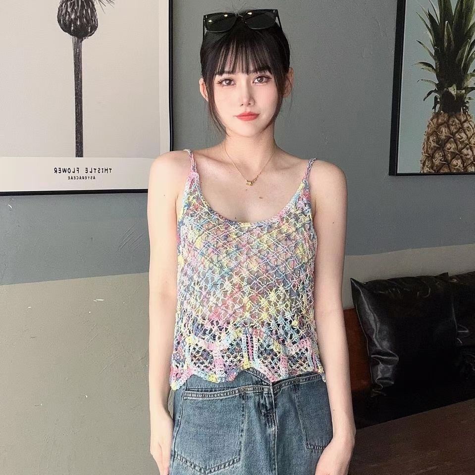 Jiashucheng Áo Dệt Kim Hai Dây Ngắn Mỏng Mùa Hè Nhiều Màu Sắc Mát Mẻ Phong Cách Mới Hợp Thời Trang Cho Nữ