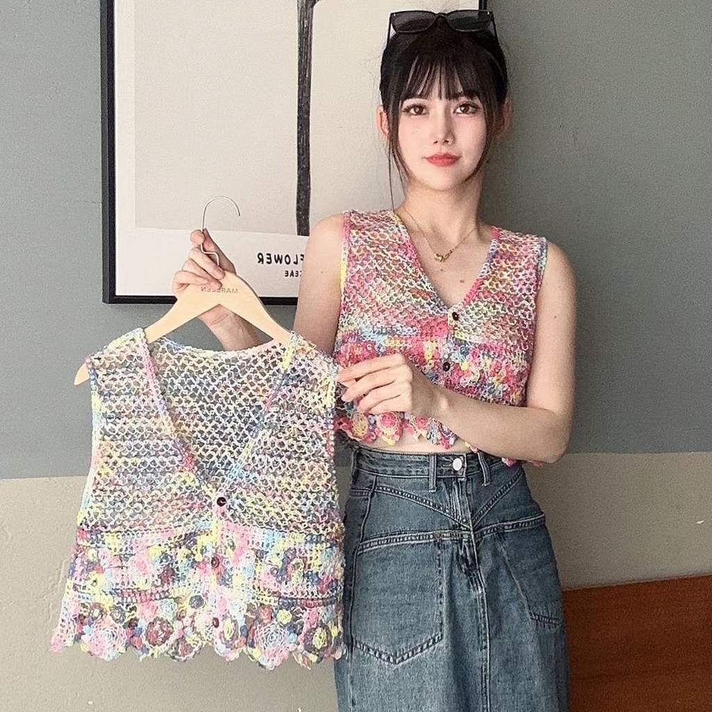 Jiashucheng Áo Dệt Kim Hai Dây Ngắn Mỏng Mùa Hè Nhiều Màu Sắc Mát Mẻ Phong Cách Mới Hợp Thời Trang Cho Nữ