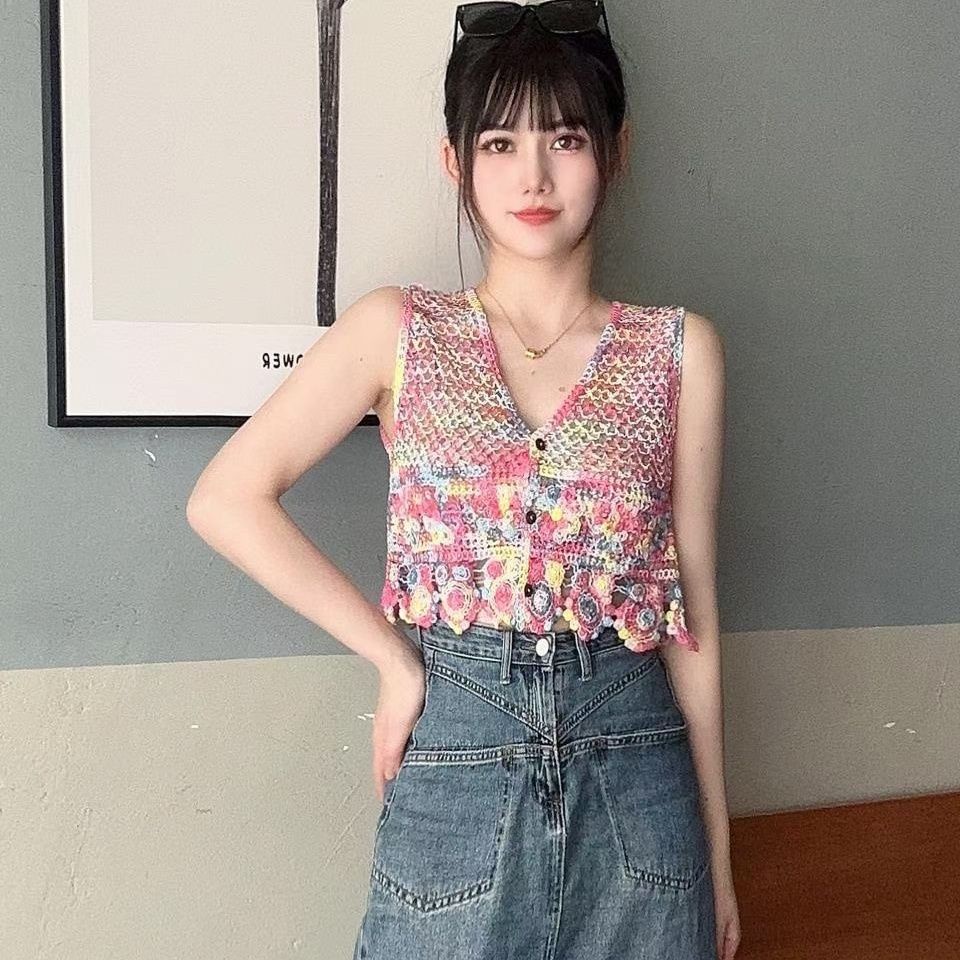 Jiashucheng Áo Dệt Kim Hai Dây Ngắn Mỏng Mùa Hè Nhiều Màu Sắc Mát Mẻ Phong Cách Mới Hợp Thời Trang Cho Nữ