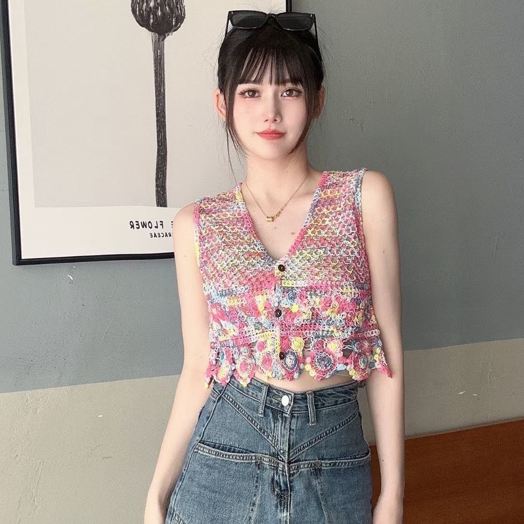 Jiashucheng Áo Dệt Kim Hai Dây Ngắn Mỏng Mùa Hè Nhiều Màu Sắc Mát Mẻ Phong Cách Mới Hợp Thời Trang Cho Nữ