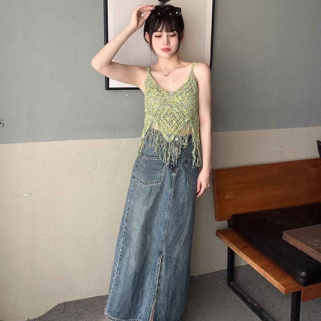 Jiashucheng Áo Dệt Kim Hai Dây Ngắn Mỏng Mùa Hè Nhiều Màu Sắc Mát Mẻ Phong Cách Mới Hợp Thời Trang Cho Nữ