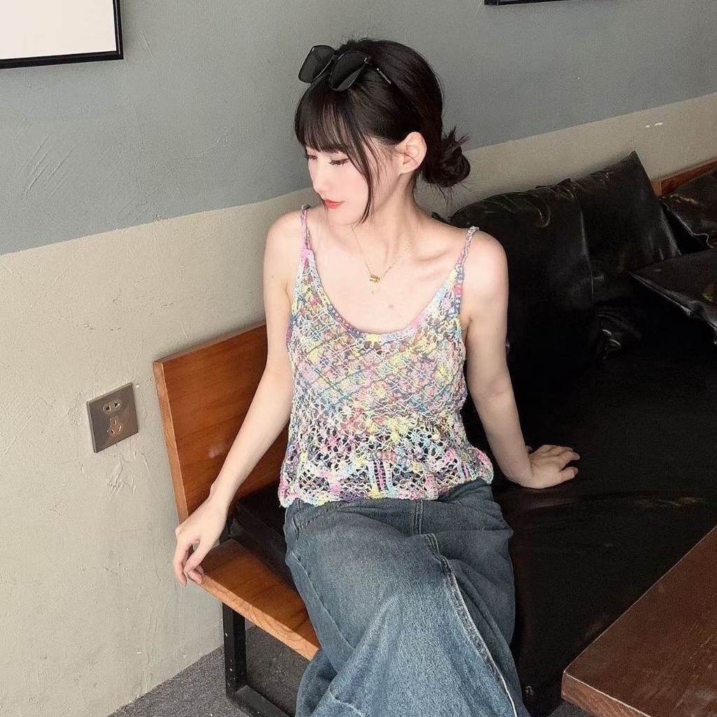 Jiashucheng Áo Dệt Kim Hai Dây Ngắn Mỏng Mùa Hè Nhiều Màu Sắc Mát Mẻ Phong Cách Mới Hợp Thời Trang Cho Nữ