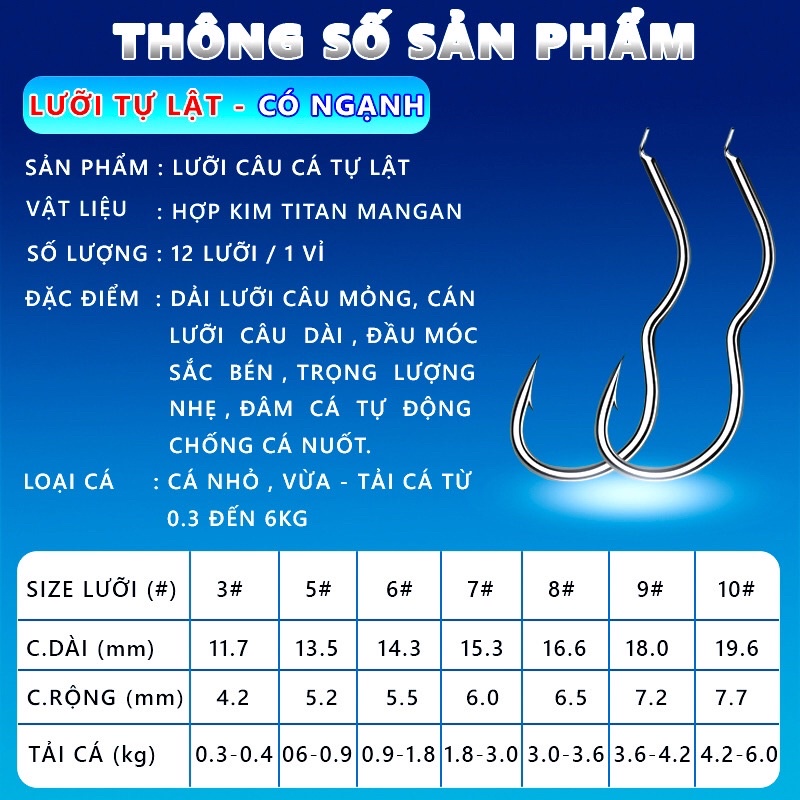 Lưỡi câu cá lật tự động chất liệu titan manga siêu cứng