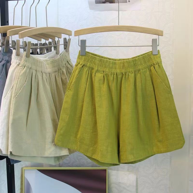 Quần Short Chữ a Lưng Thun Cao Dáng Rộng Vải Cotton Lanh Thời Trang Mùa Hè Cho Nữ