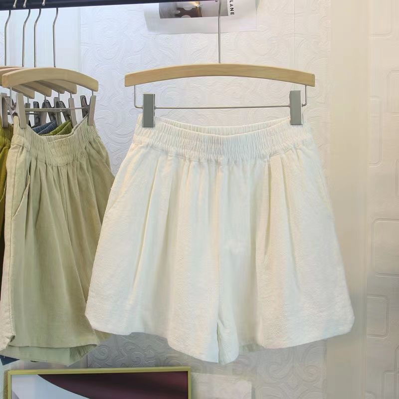 Quần Short Chữ a Lưng Thun Cao Dáng Rộng Vải Cotton Lanh Thời Trang Mùa Hè Cho Nữ
