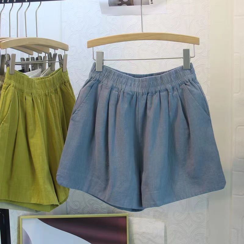 Quần Short Chữ a Lưng Thun Cao Dáng Rộng Vải Cotton Lanh Thời Trang Mùa Hè Cho Nữ