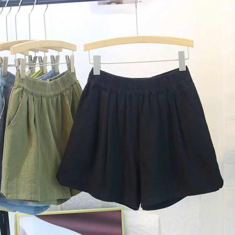 Quần Short Chữ a Lưng Thun Cao Dáng Rộng Vải Cotton Lanh Thời Trang Mùa Hè Cho Nữ