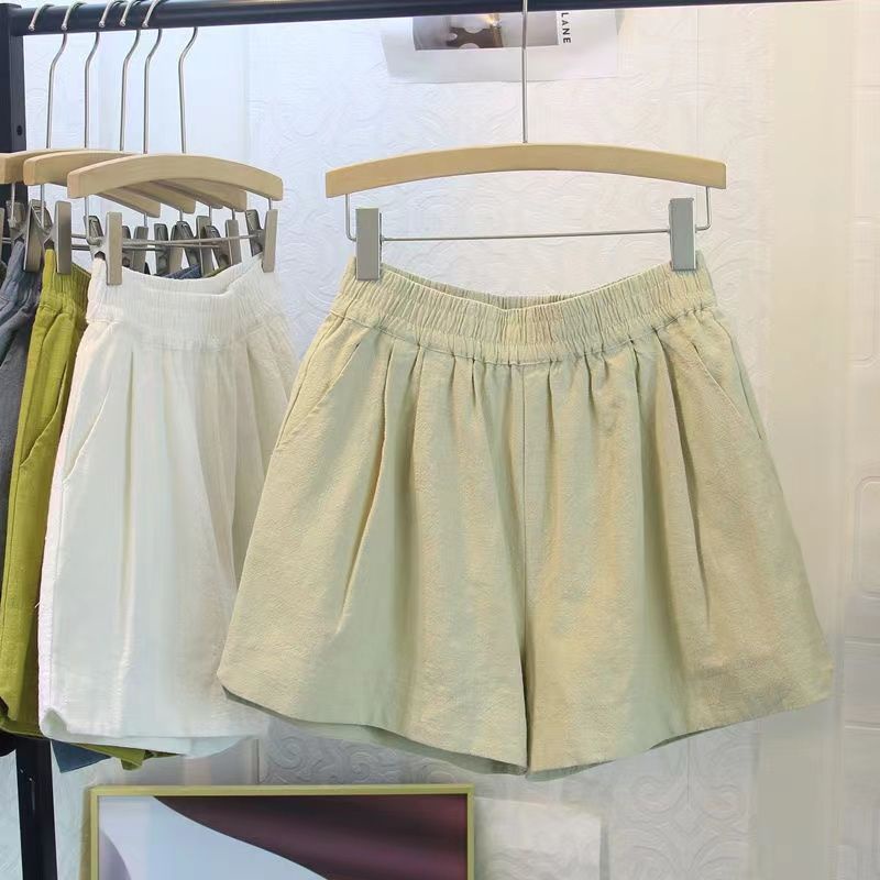 Quần Short Chữ a Lưng Thun Cao Dáng Rộng Vải Cotton Lanh Thời Trang Mùa Hè Cho Nữ