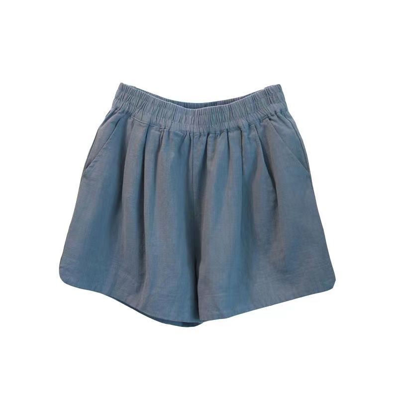 Quần Short Chữ a Lưng Thun Cao Dáng Rộng Vải Cotton Lanh Thời Trang Mùa Hè Cho Nữ