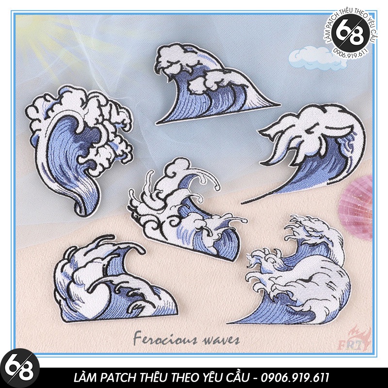 Sticker ủi nhiệt thêu hình logo hình sóng biển đẹp độc đáo lạ - Patch ủi quần áo balo H107