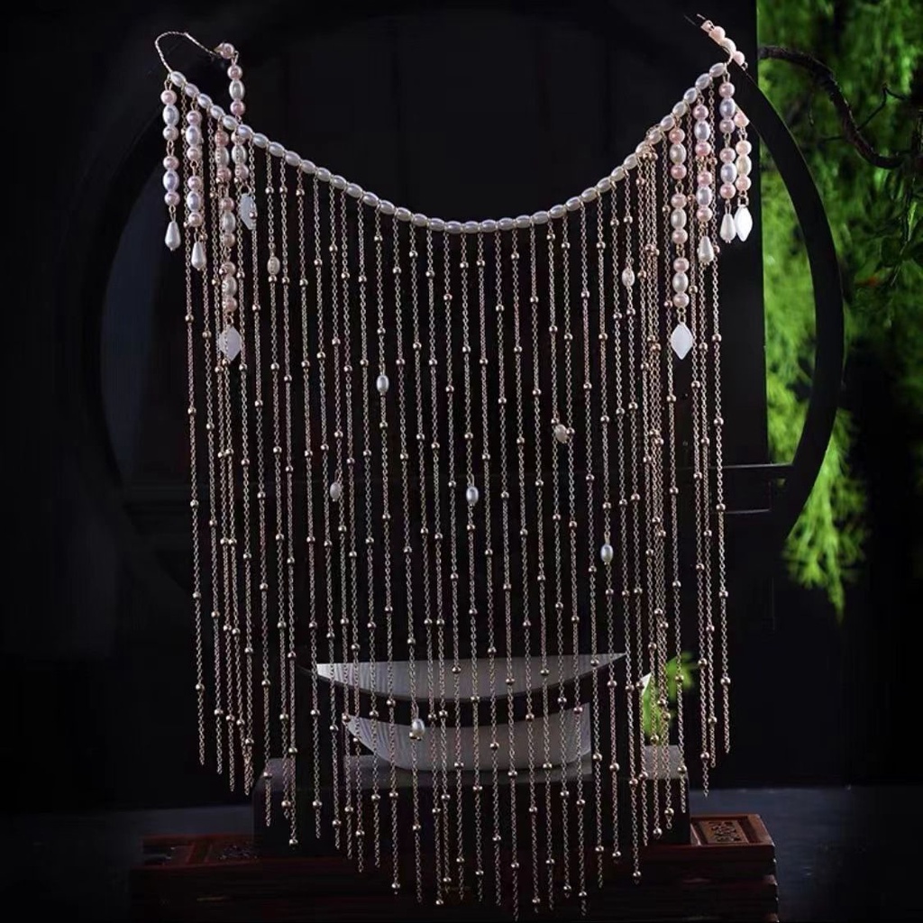 Rèm Che Mặt Đính Ngọc Trai Hình Giọt Nước Phong Cách Cổ Điển Cho Nữ