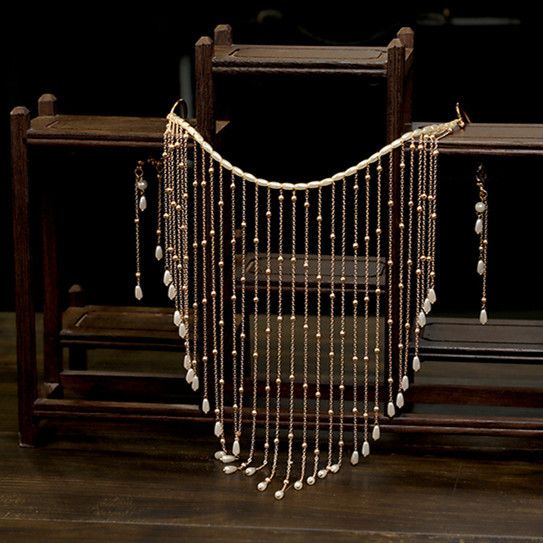 Phụ Kiện Khăn Choàng Mặt Che Phủ Mặt Phối Tua Rua Phong Cách Cổ Điển Cho Nữ