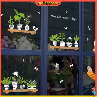 (SPRINGGREEN) Miếng dán cửa kính họa tiết cây cảnh xinh xắn trang trí quán cà phê